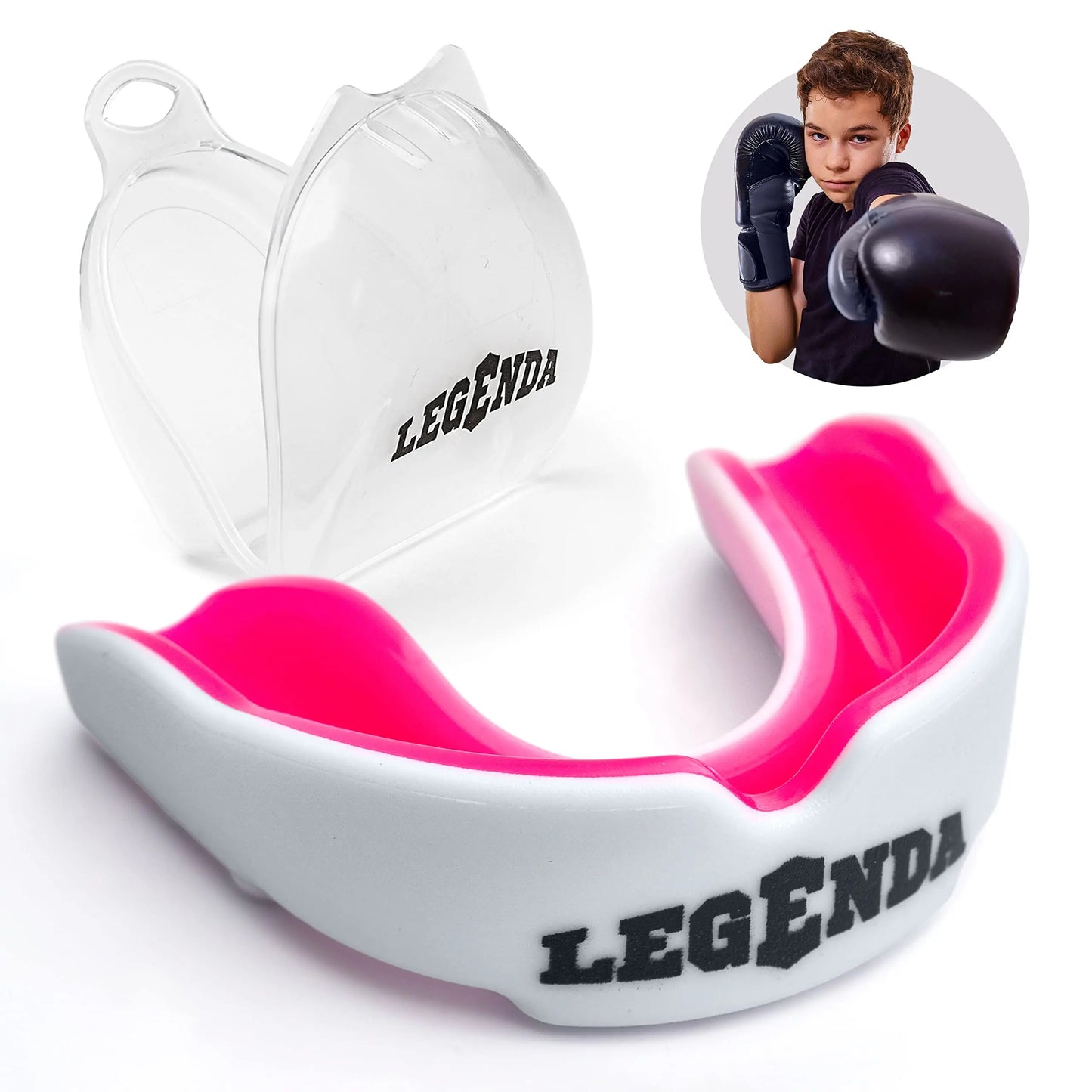Legenda Sports Mouthguard for Kids (w/Case), Professional Mouthguard for Boxing, MMA, Karate, Football, BJJ, Martial Arts, Rugby, Lacrosse, Hockey (White/Blue) The Champ Gear