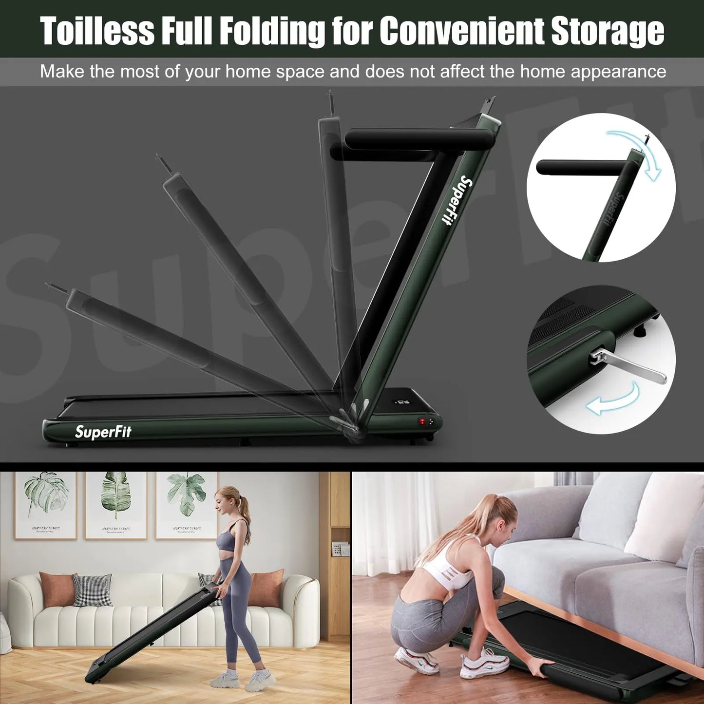 Goplus 2 in 1 Folding Treadmill, 2.25HP Under Desk Electric Treadmill, Installation-Free with Bluetooth Speaker, Remote Control and LED Display, Walking Jogging for Home Office Use The Champ Gear