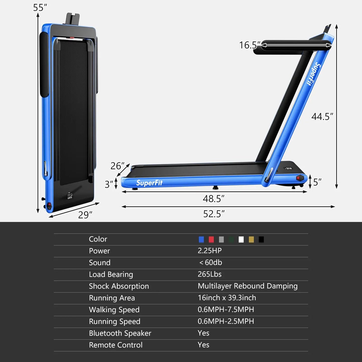 Goplus 2 in 1 Folding Treadmill, 2.25HP Under Desk Electric Treadmill, Installation-Free with Bluetooth Speaker, Remote Control and LED Display, Walking Jogging for Home Office Use The Champ Gear