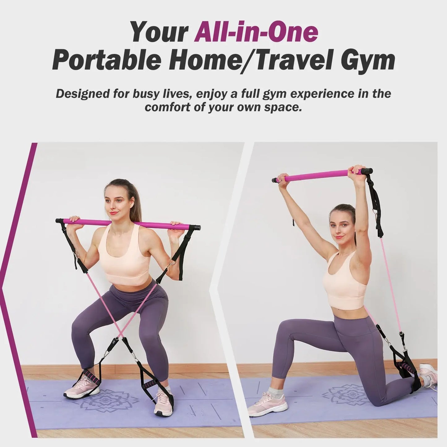 Upgraded Pilates Bar Kit with Resistance Bands Natural Latex for Women & Men, Heavy-Duty Stainless Steel Multifunctional Yoga Pilates Stick for Home Gym Exercise Fitness Equipment Full-Body Workouts The Champ Gear