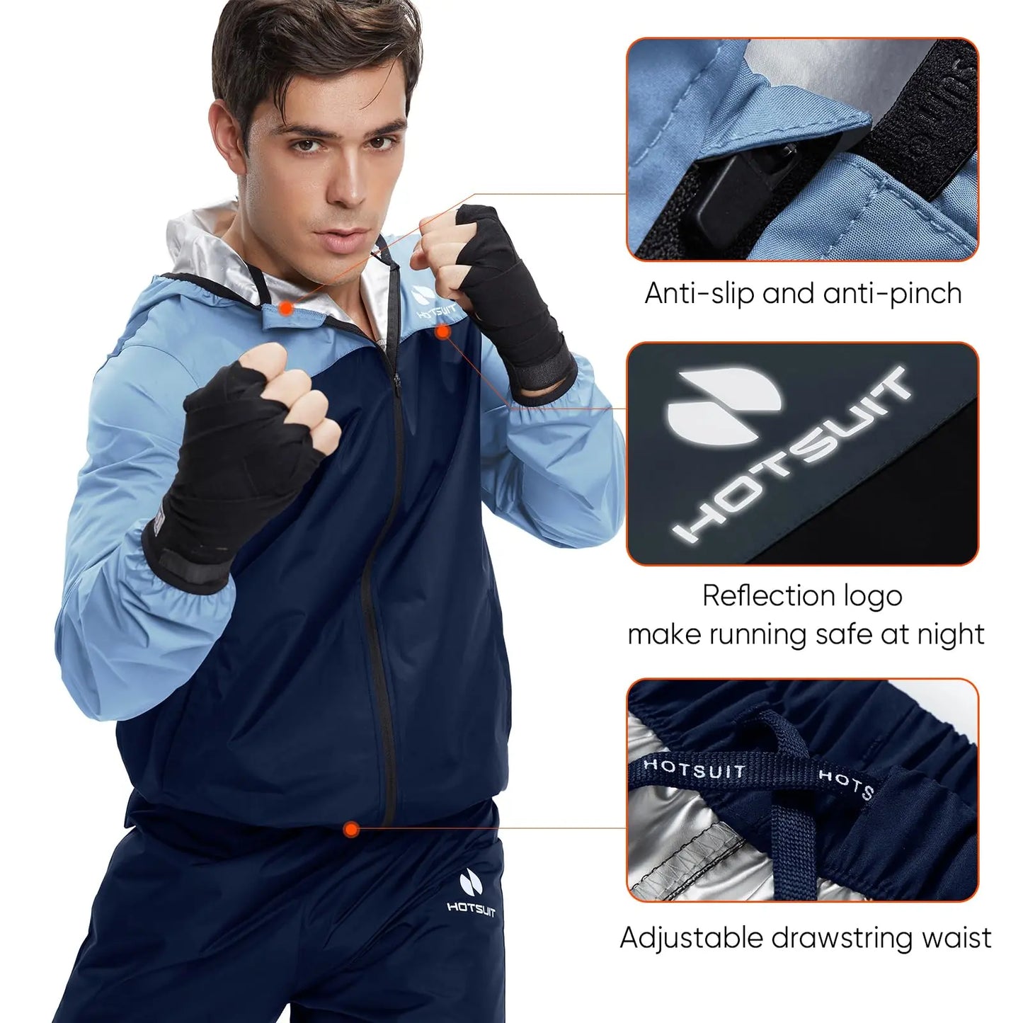 HOTSUIT Men's Sauna Suit - Full Body Sweat Jacket & Pants - The Champ Gear