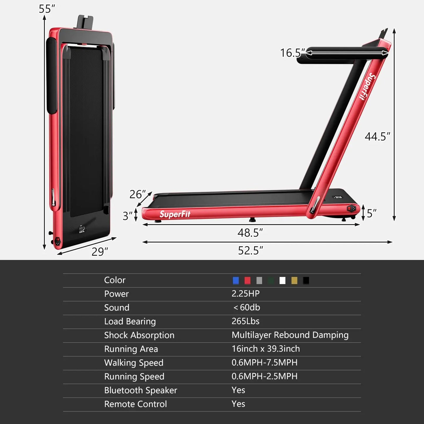 Goplus 2 in 1 Folding Treadmill, 2.25HP Under Desk Electric Treadmill, Installation-Free with Bluetooth Speaker, Remote Control and LED Display, Walking Jogging for Home Office Use The Champ Gear