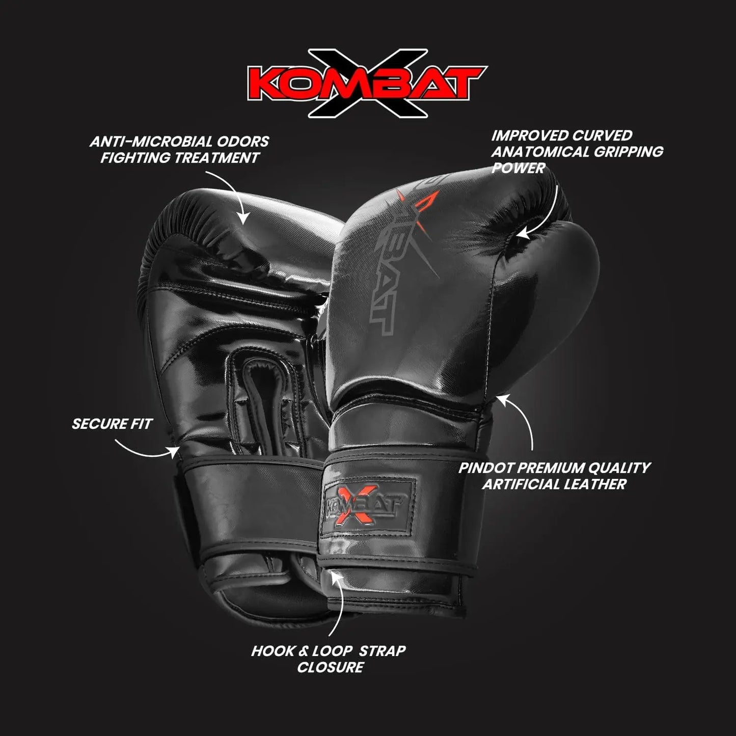KombatX Boxing Gloves for Men and Women Suitable for Boxing Kickboxing Mixed Martial Arts Muay Thai MMA Heavy Bag Training (Black, 12oz,14oz,16oz) The Champ Gear
