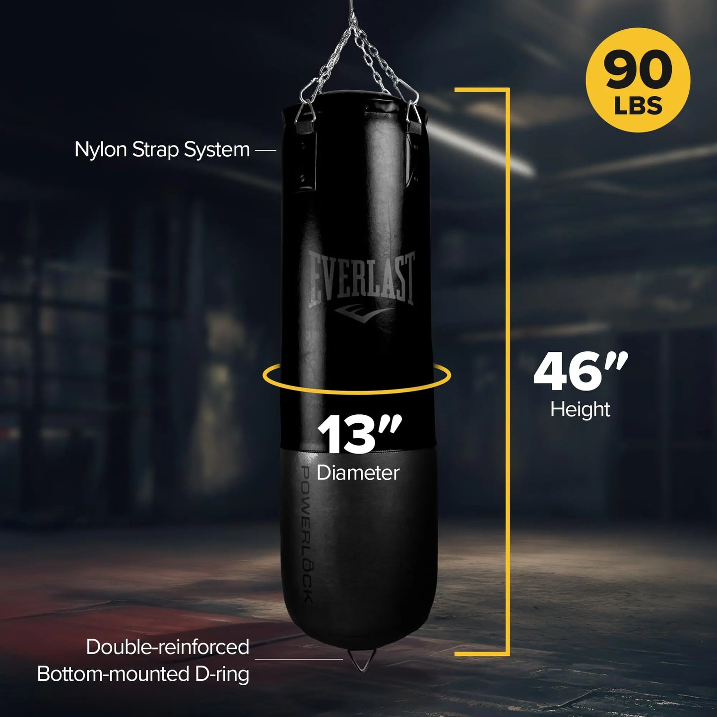 Everlast Powerlock Heavy Bag - Easy Heavy-Duty Chain Assembly, Shock Absorption, Sand-Filled Core - Ideal for Training, Boxing, Fight Sports, Fitness, Home Gym The Champ Gear