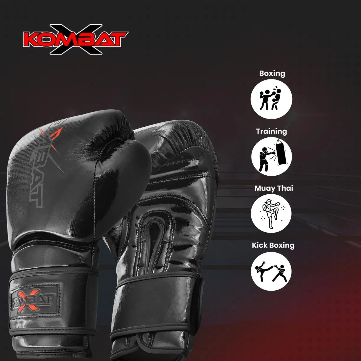 KombatX Boxing Gloves for Men and Women Suitable for Boxing Kickboxing Mixed Martial Arts Muay Thai MMA Heavy Bag Training (Black, 12oz,14oz,16oz) The Champ Gear