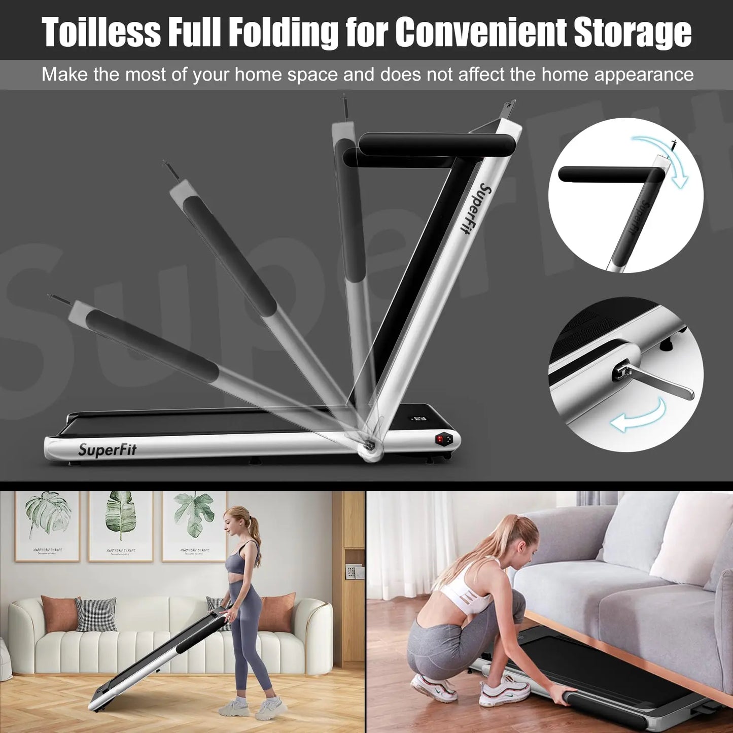 Goplus 2 in 1 Folding Treadmill, 2.25HP Under Desk Electric Treadmill, Installation-Free with Bluetooth Speaker, Remote Control and LED Display, Walking Jogging for Home Office Use The Champ Gear