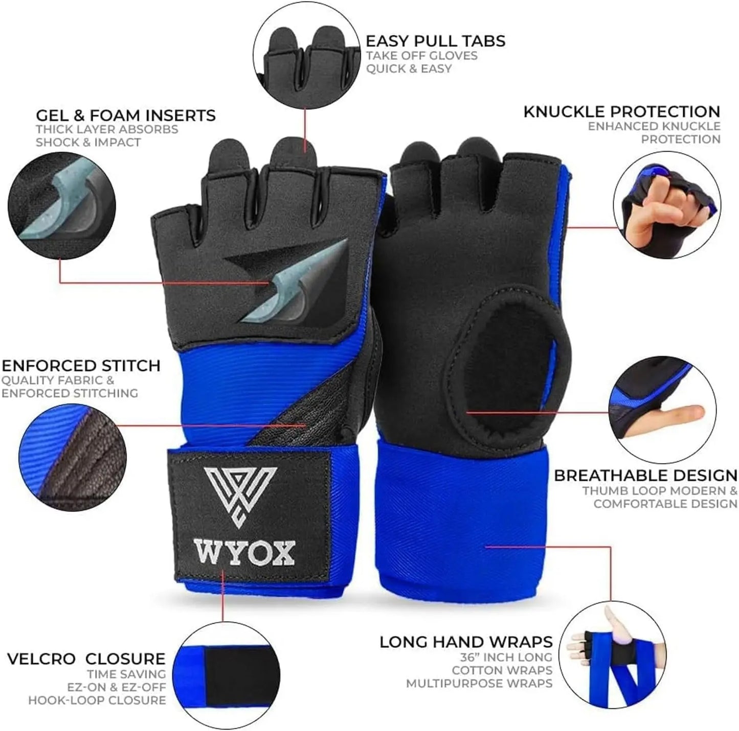 Gel Boxing Hand Wraps Inner Gloves for Men & Women, 80Cm Quick Wrist Wraps Guard, Padded Knuckle Protection for Muay Thai MMA Kickboxing Punching Bag Gloves, Hand Wraps for Boxing & Martial Arts