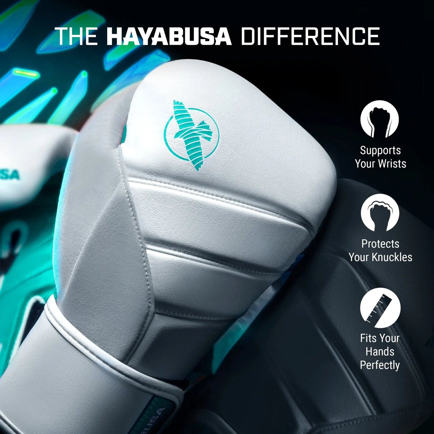 Hayabusa T3 Boxing Gloves for Men and Women Wrist and Knuckle Protection, Dual-X Hook and Loop Closure, Splinted Wrist Support, 5 Layer Foam Knuckle Padding The Champ Gear