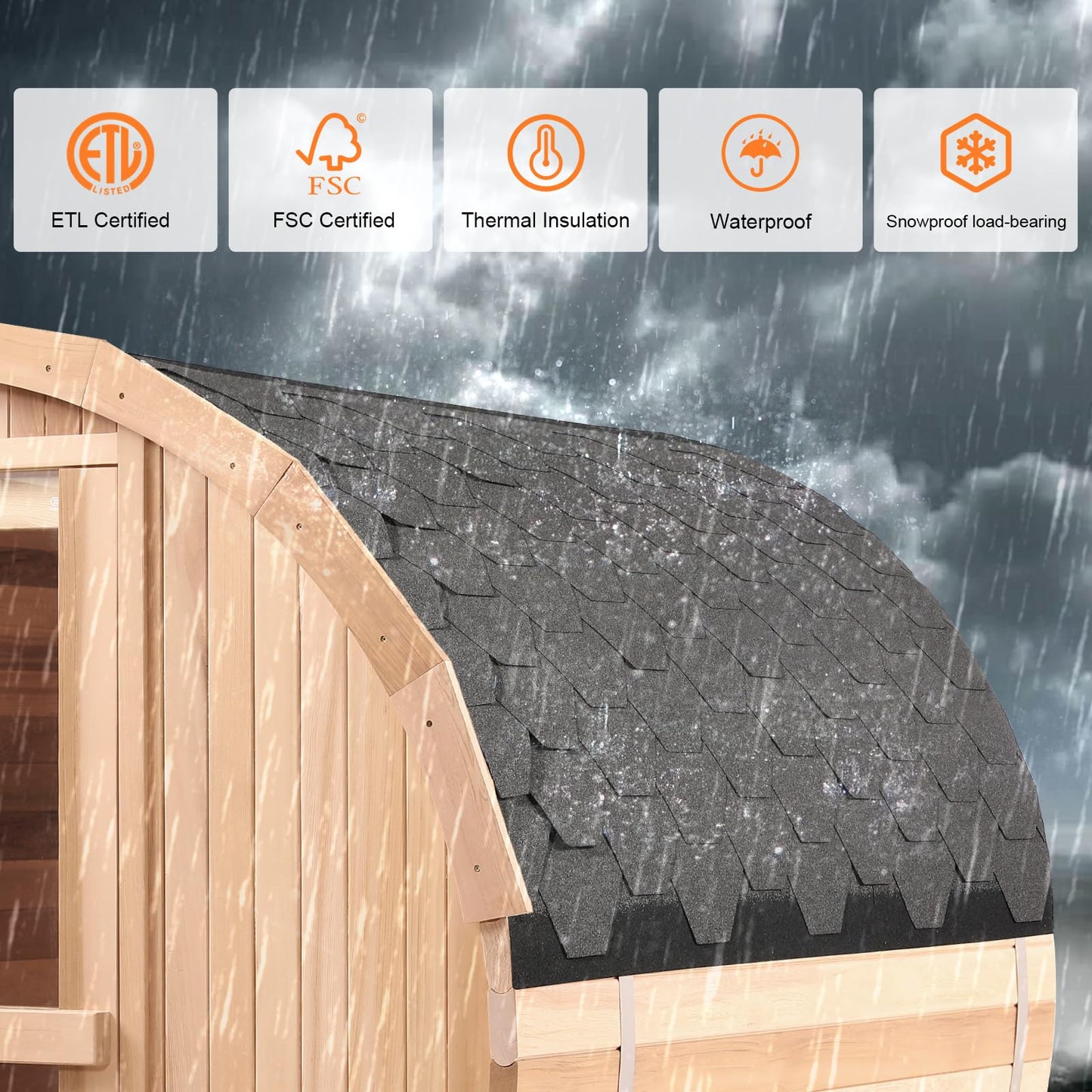 iDOTODO Outdoor Wooden Panoramic Barrel Sauna, 6-8 Person Sauna Room, 220V,6kw Harvia Electric Heater with Sauna Stone, Sauna Accessories and Asphalt Shingle Roof (Red Ceder) The Champ Gear