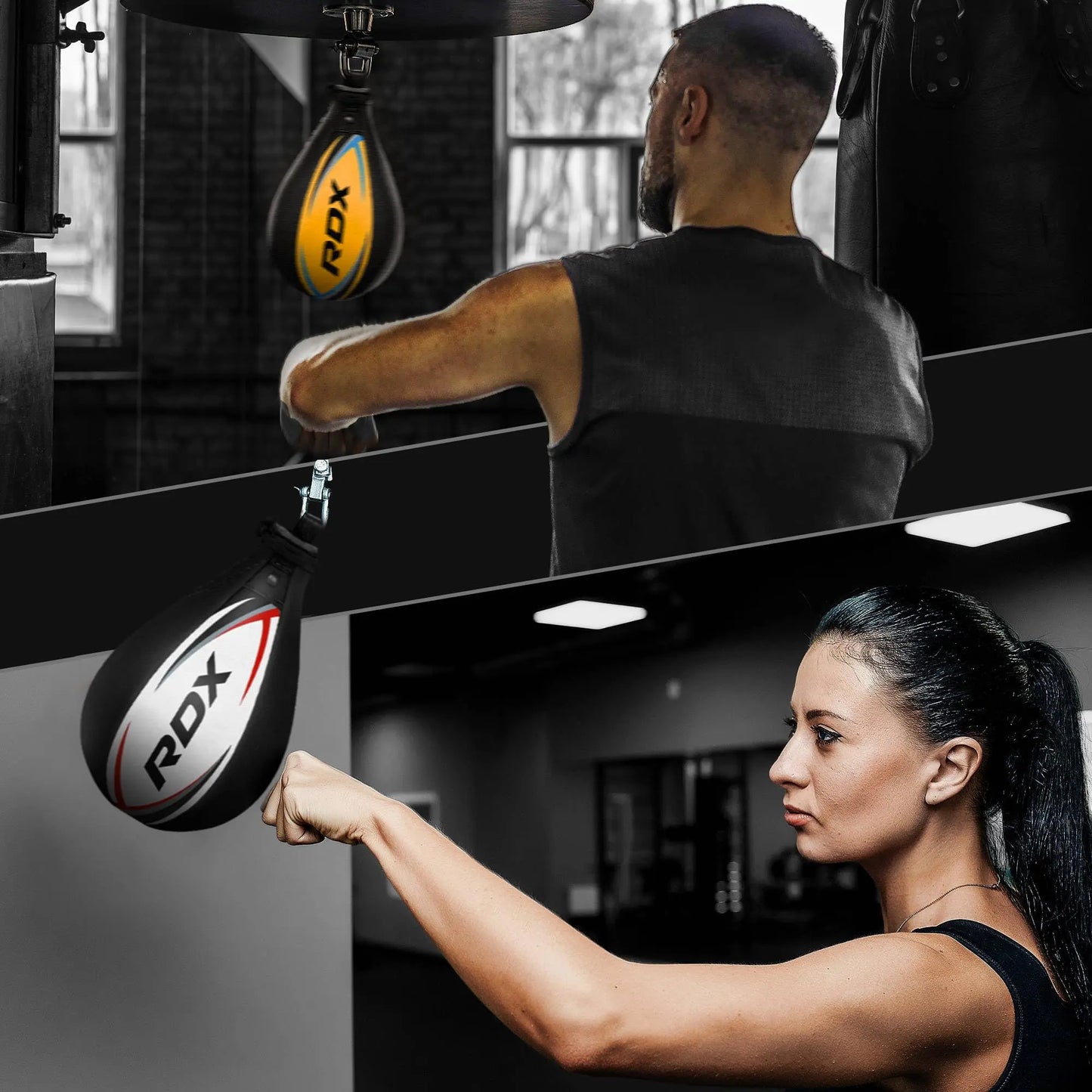 RDX Speed Bag Boxing Ball with Hanging Swivel Set, Genuine Leather Dodge Striking Mount Kit Heavy Duty, MMA Muay Thai Punching Fitness Workout Kicking Martial Arts Training The Champ Gear