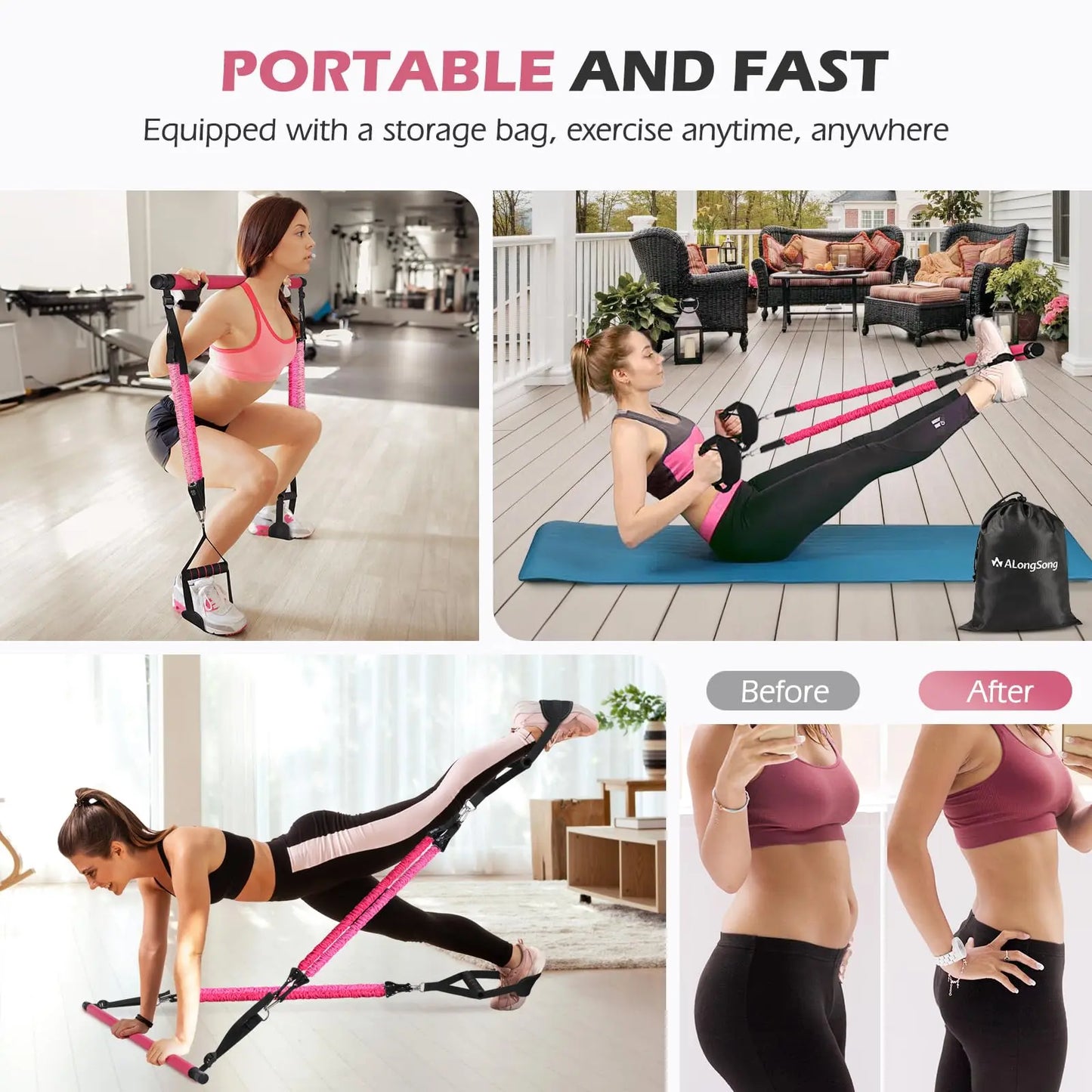 Upgraded Pilates Bar Kit with Resistance Bands Natural Latex for Women & Men, Heavy-Duty Stainless Steel Multifunctional Yoga Pilates Stick for Home Gym Exercise Fitness Equipment Full-Body Workouts The Champ Gear