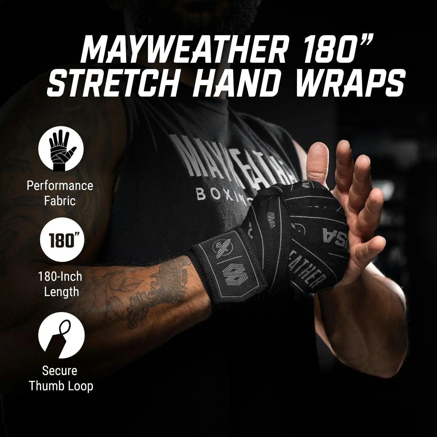 Hayabusa Mayweather Stretch Hand Wraps for Men and Women, 180 inches The Champ Gear