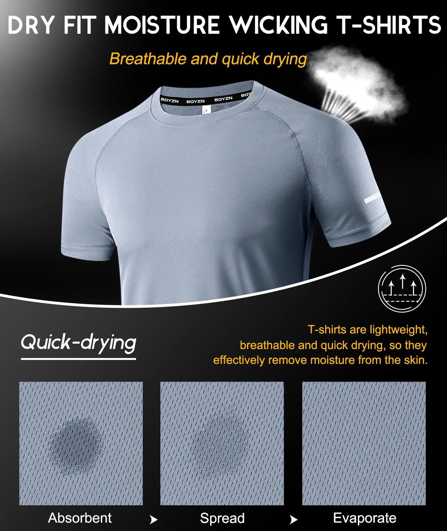 Boyzn 1, 3 or 5 Pack Men's Workout Running Shirts, Dry Fit Moisture Wicking T-Shirts, Sports Gym Athletic Short Sleeve Shirts The Champ Gear