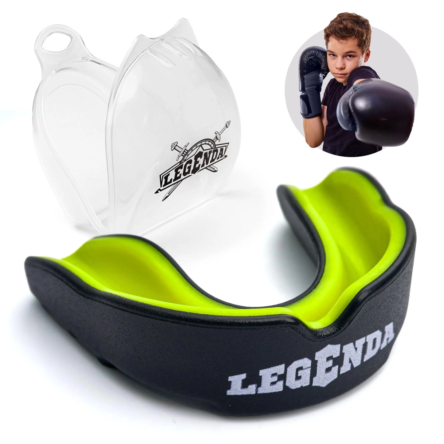 Legenda Sports Mouthguard for Kids (w/Case), Professional Mouthguard for Boxing, MMA, Karate, Football, BJJ, Martial Arts, Rugby, Lacrosse, Hockey (White/Blue) The Champ Gear