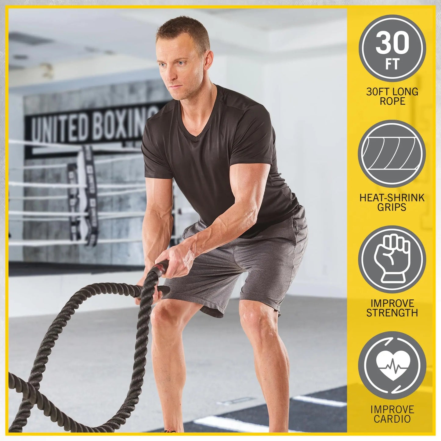 Everlast FIT 30-Foot Battle Rope - Durable Poly Dacron, Heat Shrink Grips, Wall Mount Included, Install in Home Gym - Gym Rope Ideal for Strength & Conditioning, Cardio Workout Equipment, Crossfit The Champ Gear