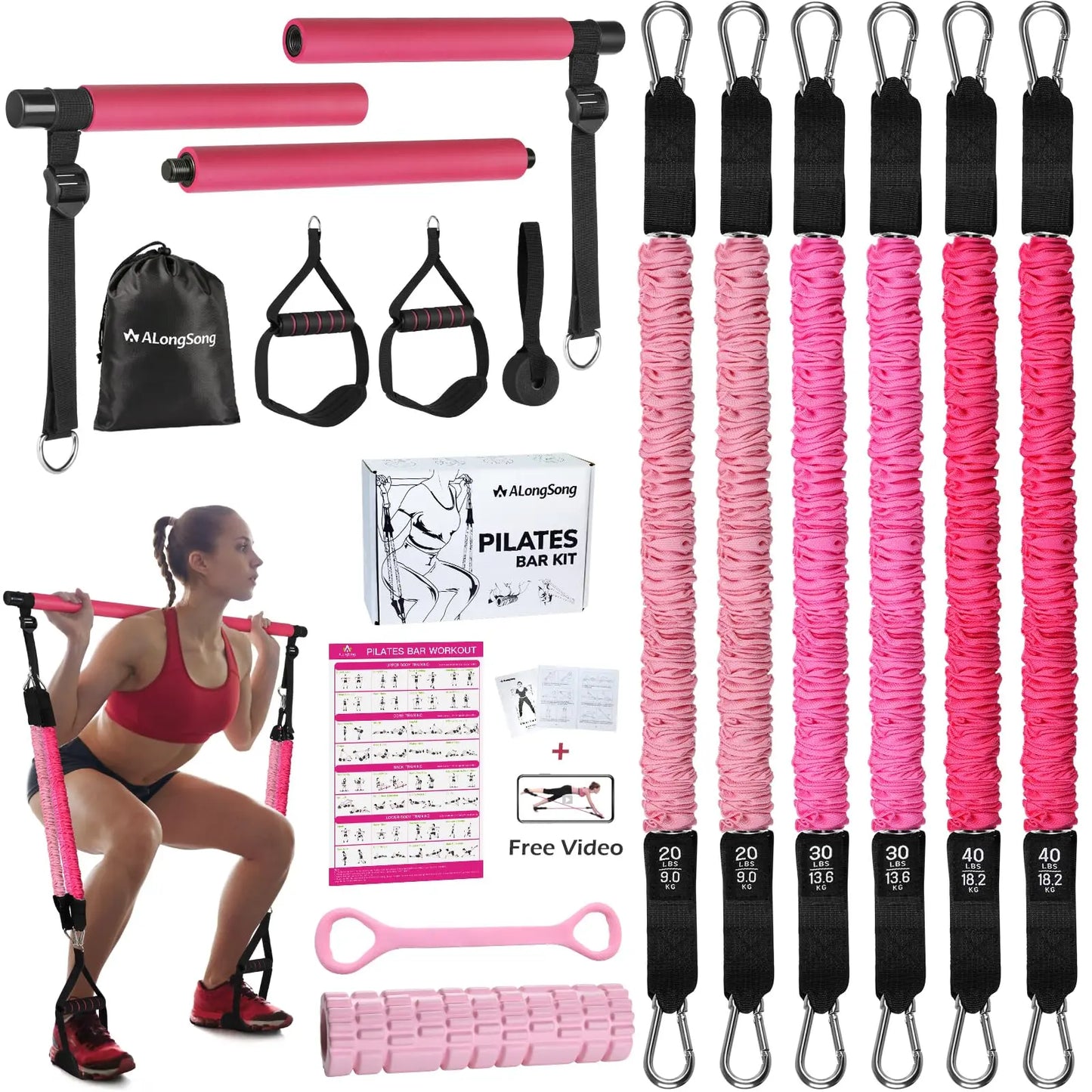 Upgraded Pilates Bar Kit with Resistance Bands Natural Latex for Women & Men, Heavy-Duty Stainless Steel Multifunctional Yoga Pilates Stick for Home Gym Exercise Fitness Equipment Full-Body Workouts The Champ Gear