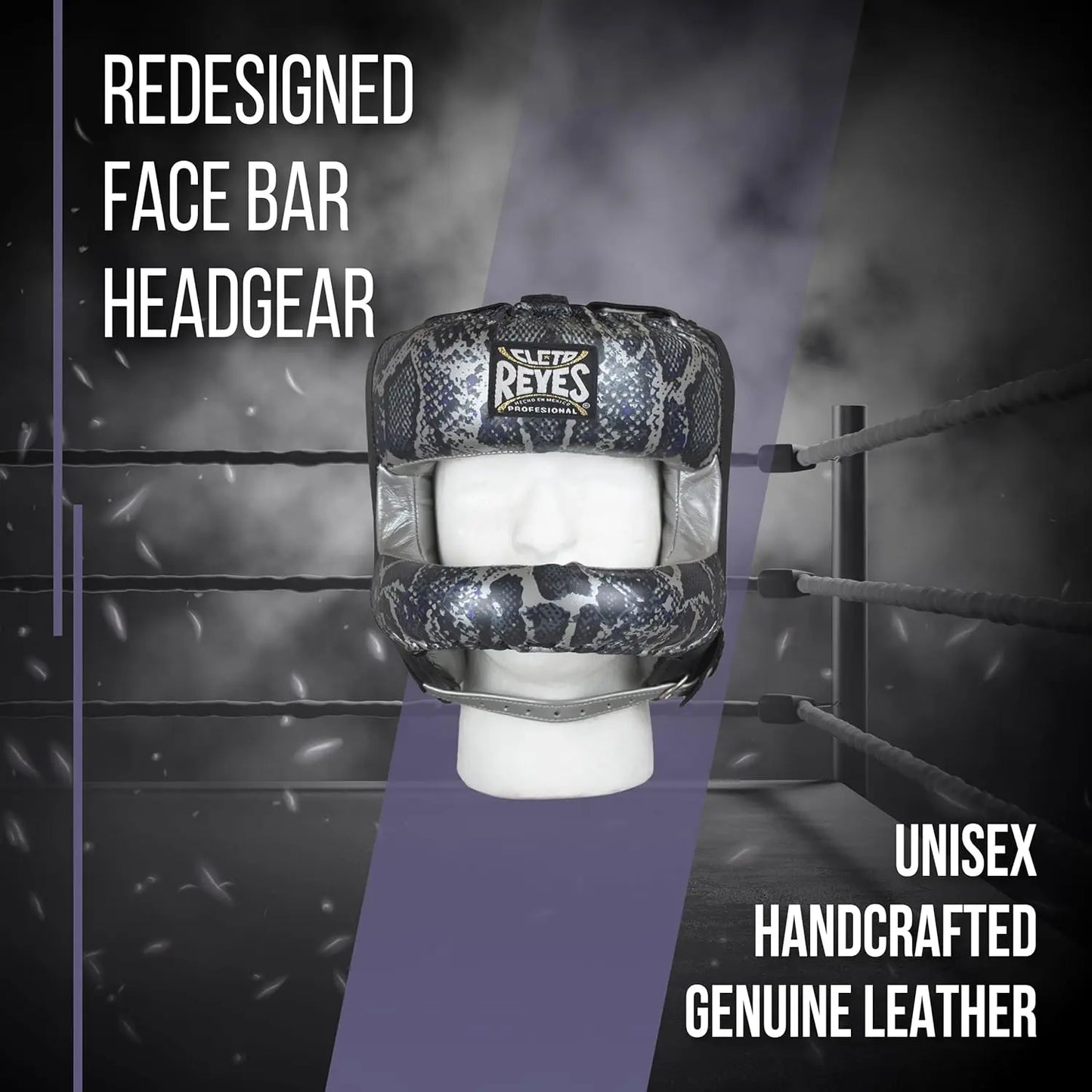 CLETO REYES Boxing Headgear with Face Bar for Men and Women, Protective Head Guard Face Saver, Sparring Fighting Sports, Kickboxing, MMA, Muay Thai, Silver/Black Steel Snake The Champ Gear