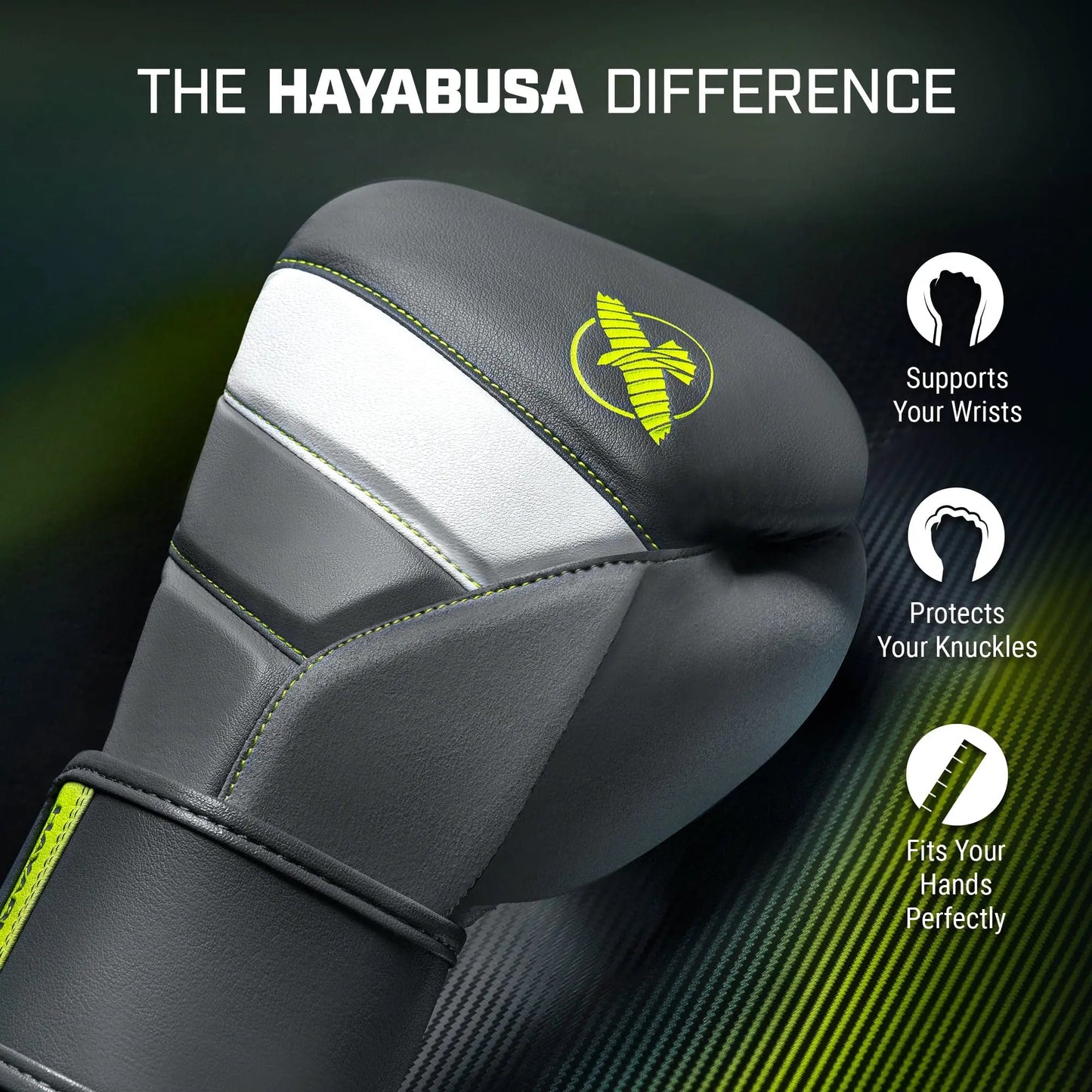 Hayabusa T3 Boxing Gloves for Men and Women Wrist and Knuckle Protection, Dual-X Hook and Loop Closure, Splinted Wrist Support, 5 Layer Foam Knuckle Padding The Champ Gear