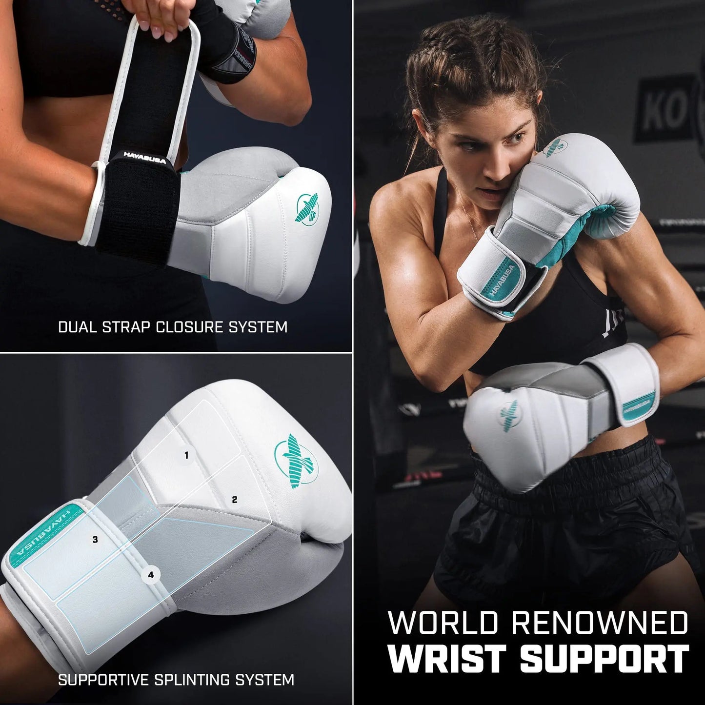 Hayabusa T3 Boxing Gloves for Men and Women Wrist and Knuckle Protection, Dual-X Hook and Loop Closure, Splinted Wrist Support, 5 Layer Foam Knuckle Padding The Champ Gear