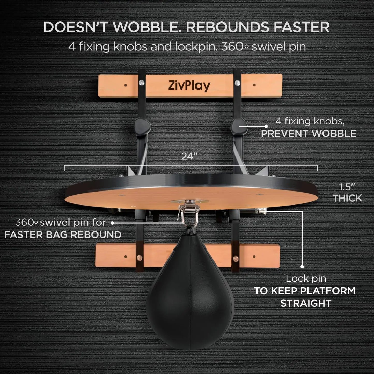 Speed Bag Platform Speed Bag Stand for Boxing Speed Bag Mount for Punching Practice Height Adjustable Includes Speed Bag and Air Pump 360° Swivel 24 Inch Board 1.5 Inch Thick The Champ Gear