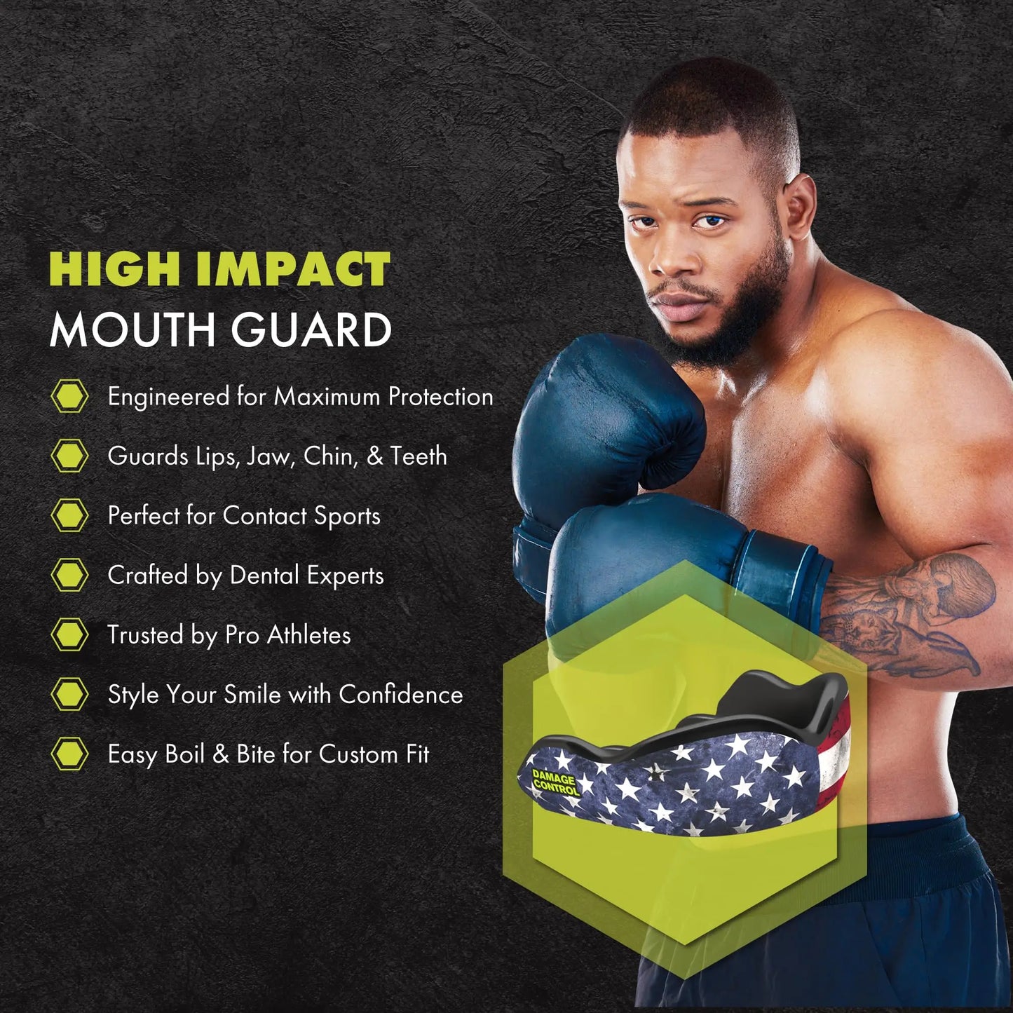 DAMAGE CONTROL High Impact Mouth Guard, Mouthguards for Sports, Boxing, Roller Derby, Hockey, Lacrosse Mouth Guard, Mouth Guards with Ultra Fit and Protection Against Shock The Champ Gear