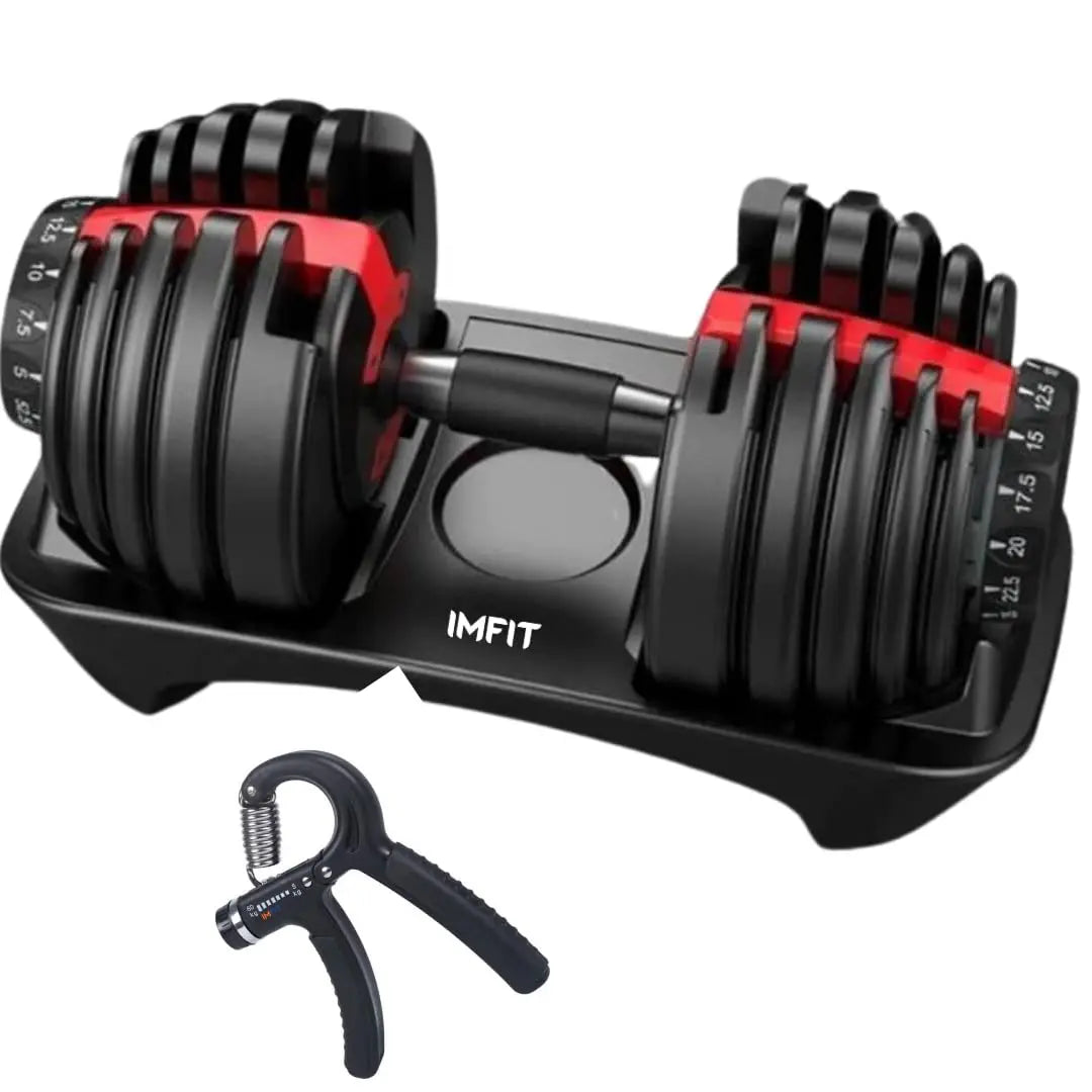 IMFit 5lb-52.5lb Adjustable Dumbbells [ Single/Set of 2 (Free Hand Grip)] [All-in-one (33Lbs, 55Lbs)] Weight Adjusts from 5 to 52.5 lbs, 15 Adjustable Weight Settings, Space Efficient Compact Design, Easily Switch Exercises | Dumbell Set for Fitness and H The Champ Gear