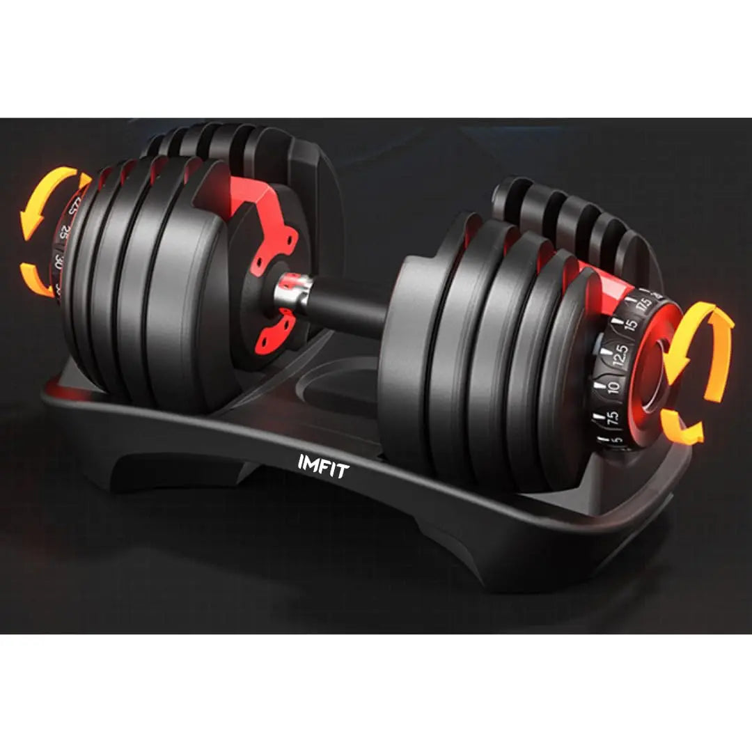 IMFit 5lb-52.5lb Adjustable Dumbbells [ Single/Set of 2 (Free Hand Grip)] [All-in-one (33Lbs, 55Lbs)] Weight Adjusts from 5 to 52.5 lbs, 15 Adjustable Weight Settings, Space Efficient Compact Design, Easily Switch Exercises | Dumbell Set for Fitness and H The Champ Gear