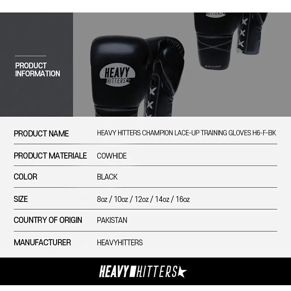 Heavy Hitters Champion Lace-up Training Gloves H6-F The Champ Gear