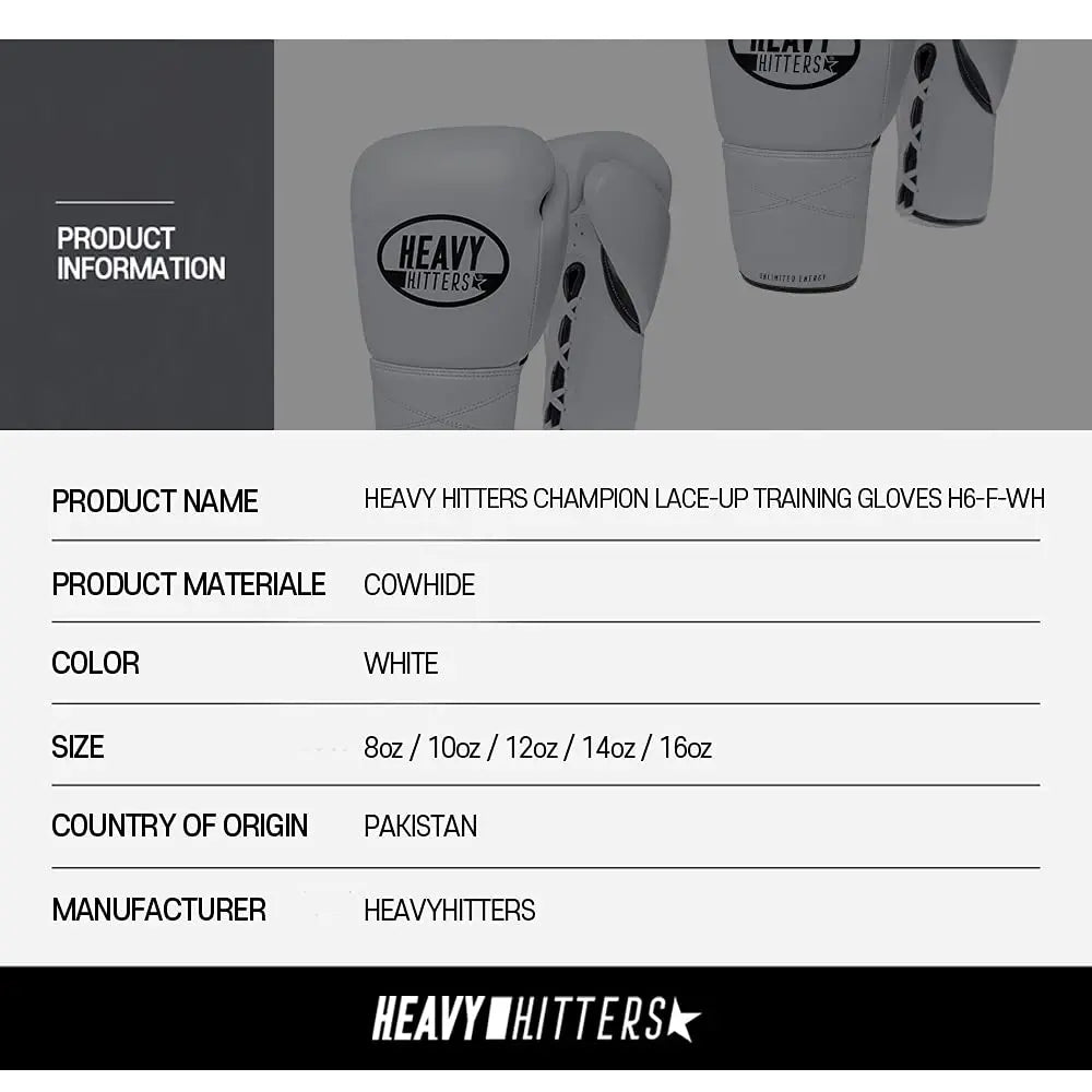 Heavy Hitters Champion Lace-up Training Gloves H6-F The Champ Gear