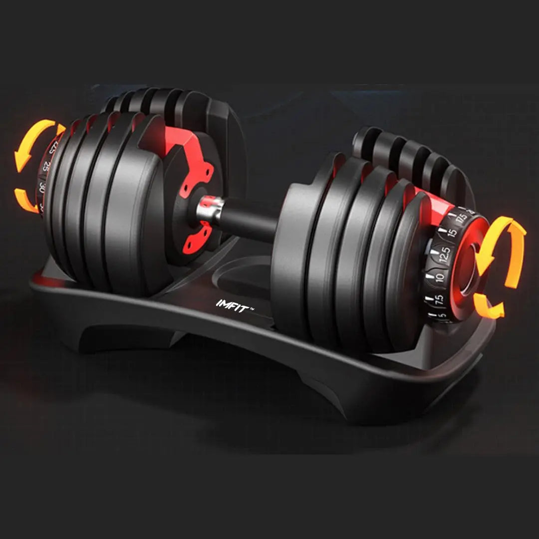 IMFit 5lb-52.5lb Adjustable Dumbbells [ Single/Set of 2 (Free Hand Grip)] [All-in-one (33Lbs, 55Lbs)] Weight Adjusts from 5 to 52.5 lbs, 15 Adjustable Weight Settings, Space Efficient Compact Design, Easily Switch Exercises | Dumbell Set for Fitness and H The Champ Gear