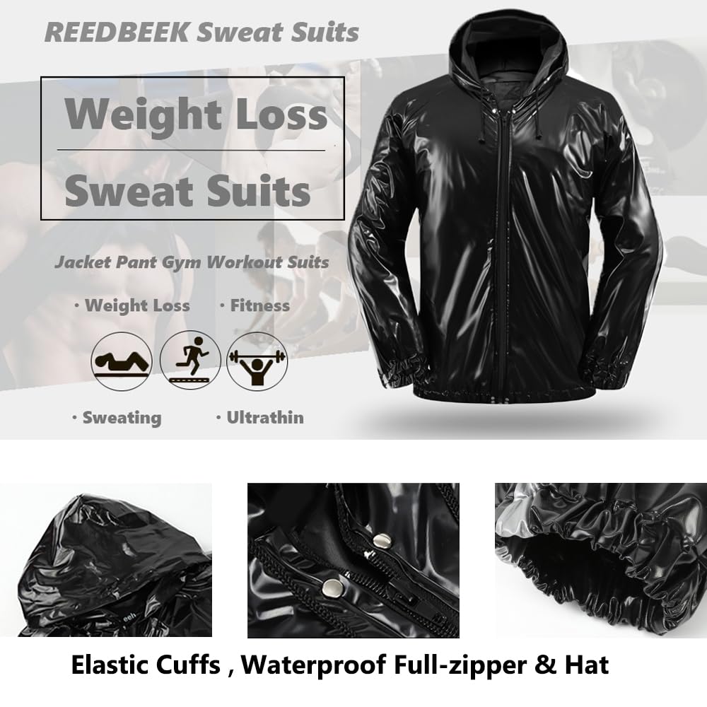 REEDBEEK Anti-Rip Sauna Suit Weight Loss Sweat Suit with Hood Boxing Training Gym Jacket Top Pant Workout Men and Women The Champ Gear