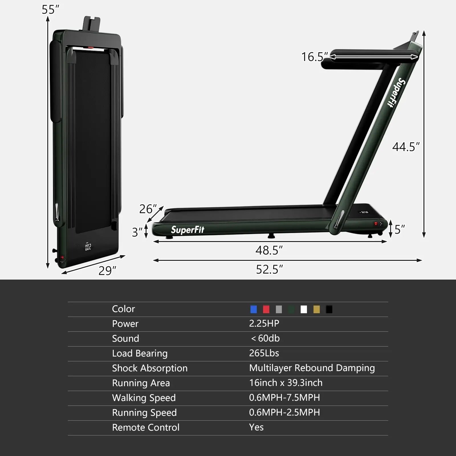 Goplus 2 in 1 Folding Treadmill, 2.25HP Under Desk Electric Treadmill, Installation-Free with Bluetooth Speaker, Remote Control and LED Display, Walking Jogging for Home Office Use The Champ Gear