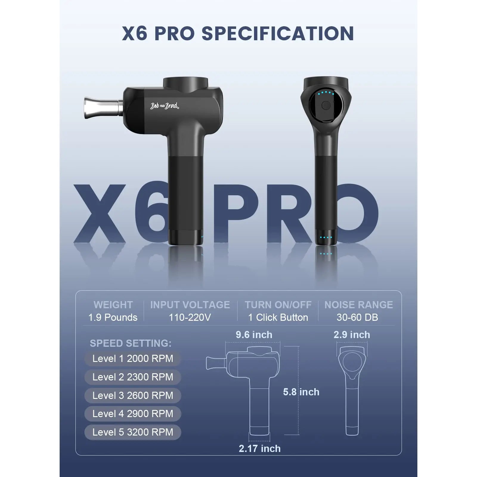 Bob and Brad X6 Pro Massage Gun Deep Tissue Percussion with Metal Head for Athletes, Professional Muscle Massage Gun, Electric Massager Gun with Portable Case The Champ Gear