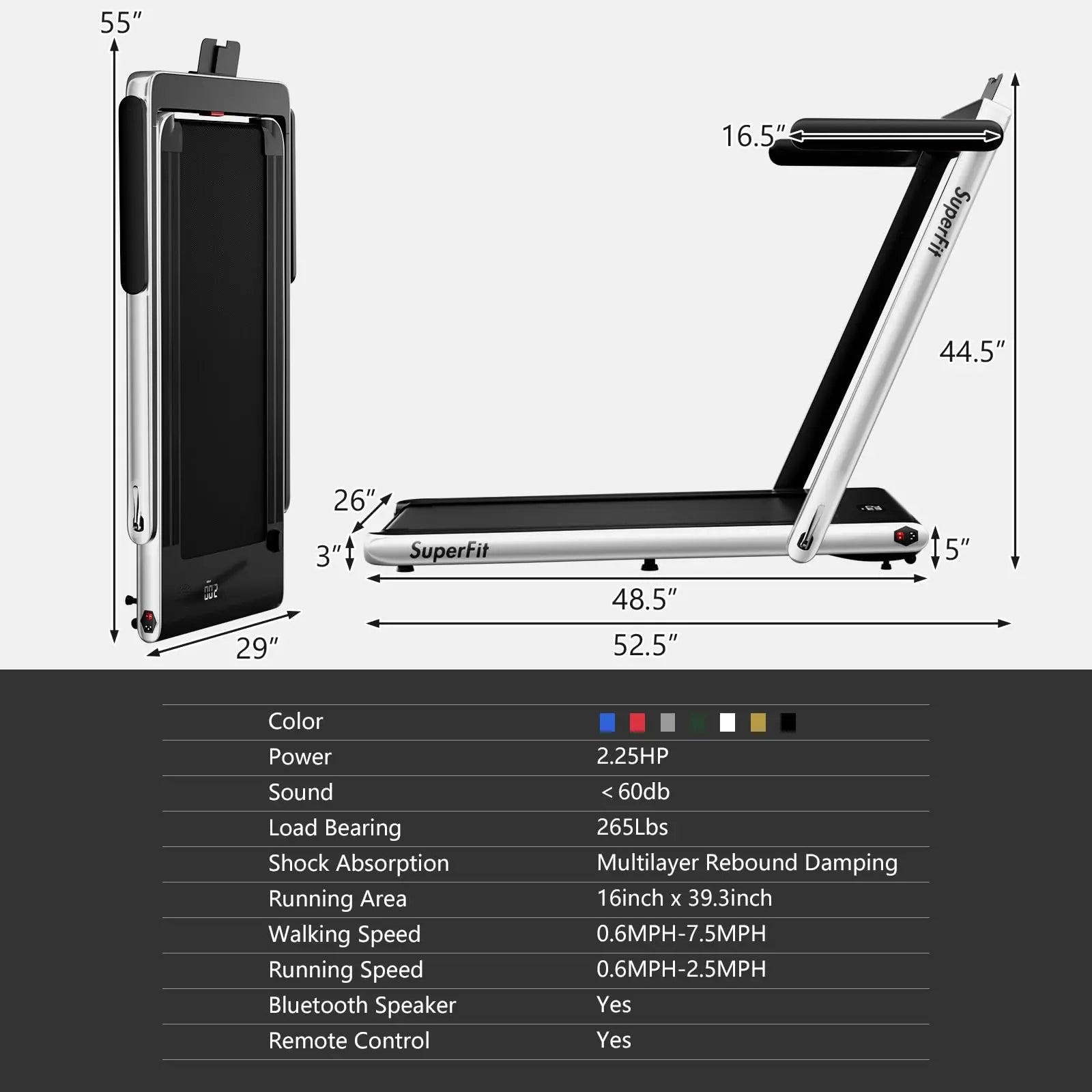 Goplus 2 in 1 Folding Treadmill, 2.25HP Under Desk Electric Treadmill, Installation-Free with Bluetooth Speaker, Remote Control and LED Display, Walking Jogging for Home Office Use The Champ Gear
