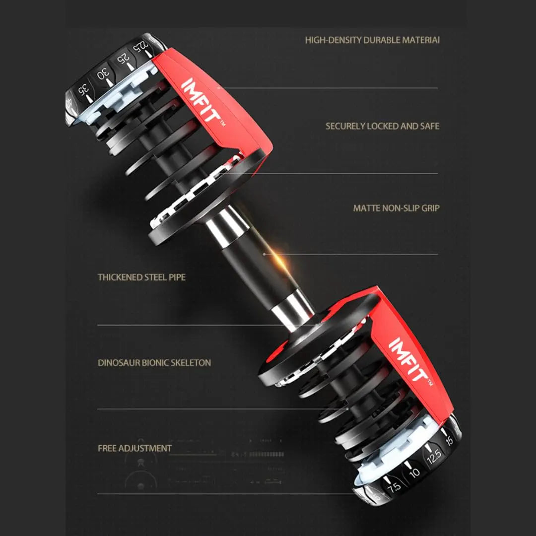 IMFit 5lb-52.5lb Adjustable Dumbbells [ Single/Set of 2 (Free Hand Grip)] [All-in-one (33Lbs, 55Lbs)] Weight Adjusts from 5 to 52.5 lbs, 15 Adjustable Weight Settings, Space Efficient Compact Design, Easily Switch Exercises | Dumbell Set for Fitness and H The Champ Gear