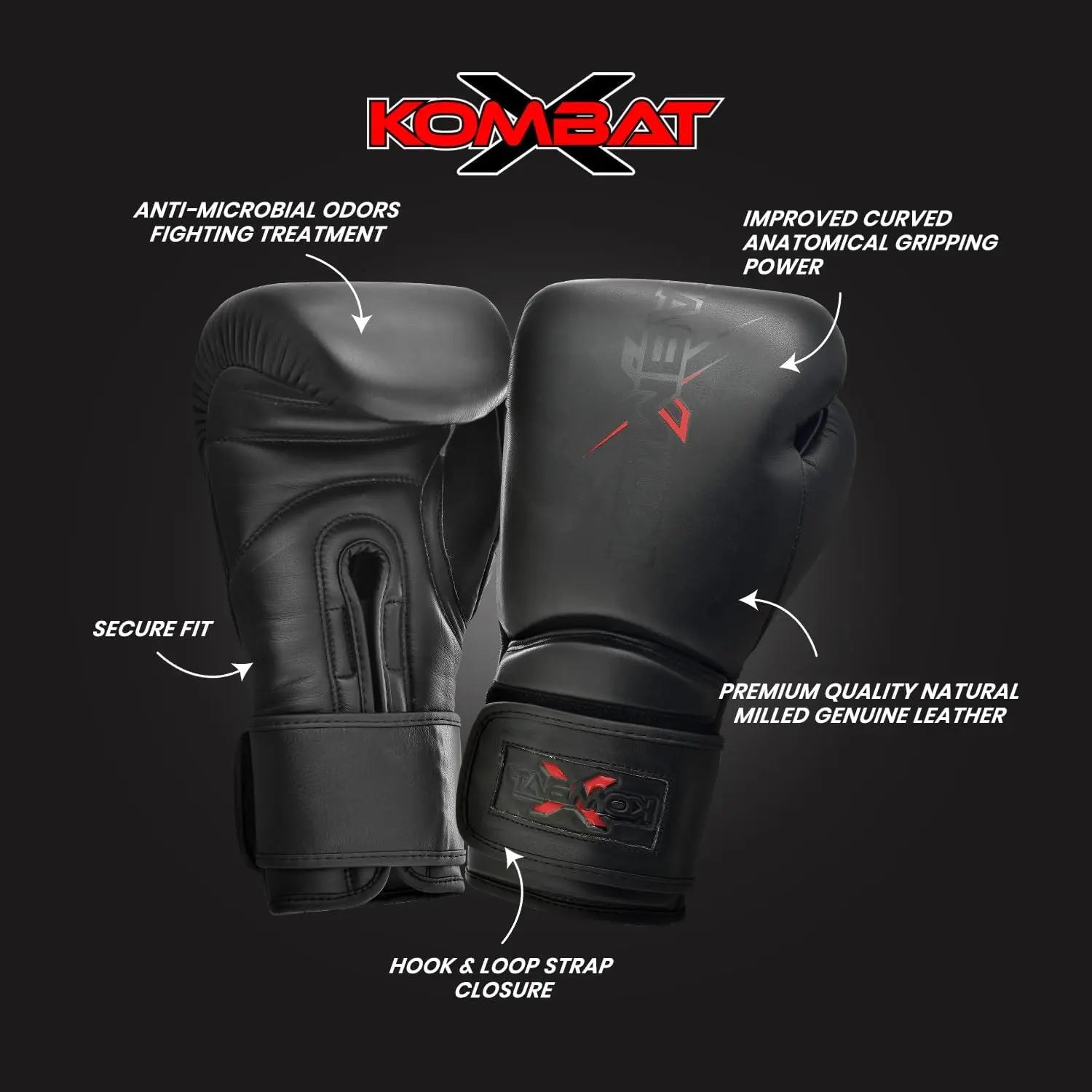 KombatX Boxing Gloves for Men and Women Suitable for Boxing Kickboxing Mixed Martial Arts Muay Thai MMA Heavy Bag Training (Black, 12oz,14oz,16oz) The Champ Gear