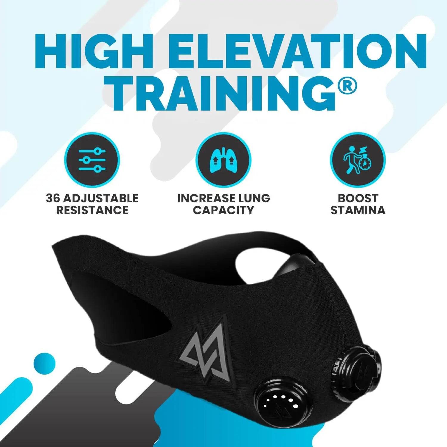 TRAININGMASK - Elevation Training Mask 2.0 - Fitness Mask, High Altitude Mask, Workout Mask, Running Mask, Breathing Mask, Endurance Mask (Medium, Black) The Champ Gear