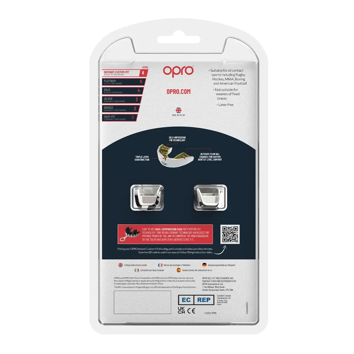 OPRO Instant Custom-Fit Sports Mouth Guard, Revolutionary Fitting Technology for Ultimate Comfort, Protection & Fit, Gum Shield, Dentist Mouthguard for Rugby, Boxing, Hockey, MMA (Gold Teeth, Adult) The Champ Gear