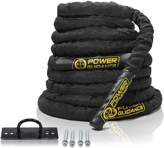 POWER GUIDANCE Battle Rope - 3.8cm Width Poly Dacron 9m Length Exercise Undulation Ropes - GYM Muscle Toning Metabolic Workout Fitness Exercise（1.5'' 30FT Length） The Champ Gear