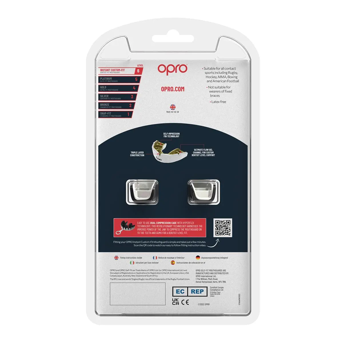 OPRO Instant Custom-Fit Sports Mouth Guard, Revolutionary Fitting Technology for Ultimate Comfort, Protection & Fit, Gum Shield, Dentist Mouthguard for Rugby, Boxing, Hockey, MMA (Gold Teeth, Adult) The Champ Gear