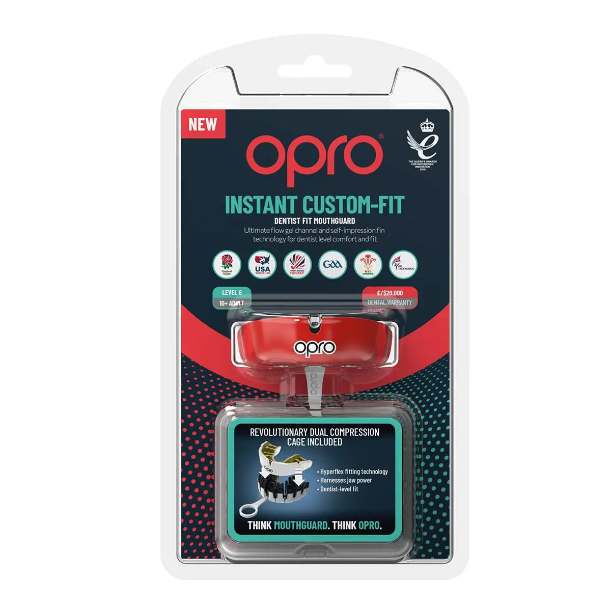 OPRO Instant Custom-Fit Sports Mouth Guard, Revolutionary Fitting Technology for Ultimate Comfort, Protection & Fit, Gum Shield, Dentist Mouthguard for Rugby, Boxing, Hockey, MMA (Gold Teeth, Adult) The Champ Gear