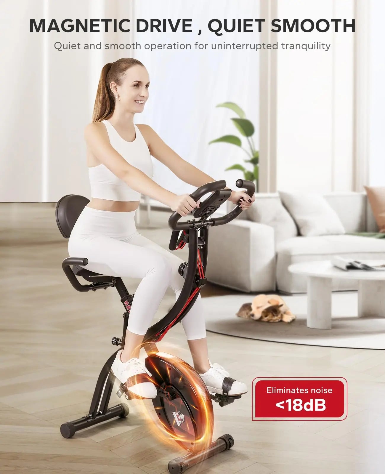 HAPBEAR Folding Exercise Bike Magnetic Foldable Stationary Bike, 3 in 1 Mode Indoor Upright Fitness Workout X-Bike with 8-Level Resistance and Arm Resistance Band, Pulse Sensor,LCD Monitor The Champ Gear
