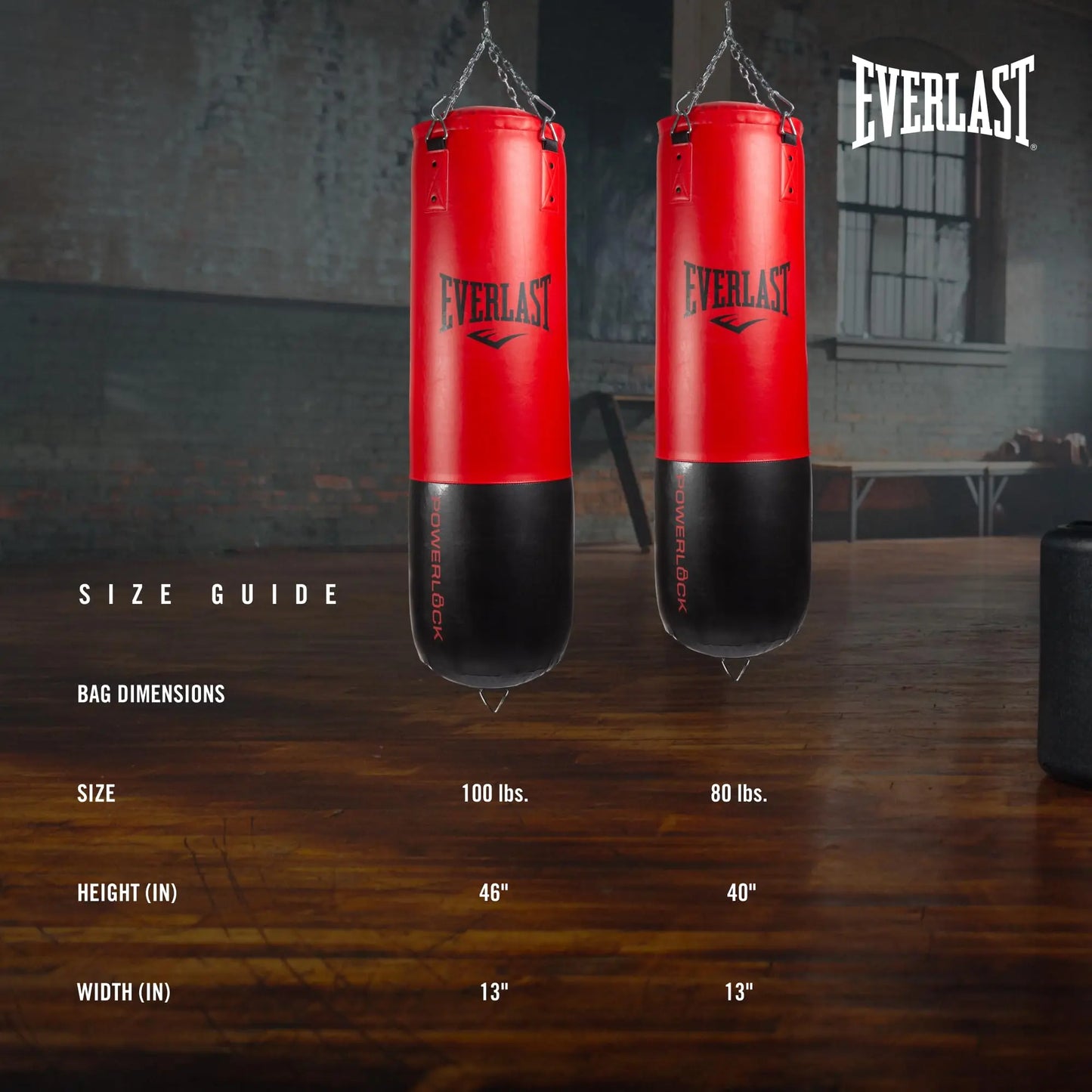 Everlast Powerlock Heavy Bag - Easy Heavy-Duty Chain Assembly, Shock Absorption, Sand-Filled Core - Ideal for Training, Boxing, Fight Sports, Fitness, Home Gym The Champ Gear