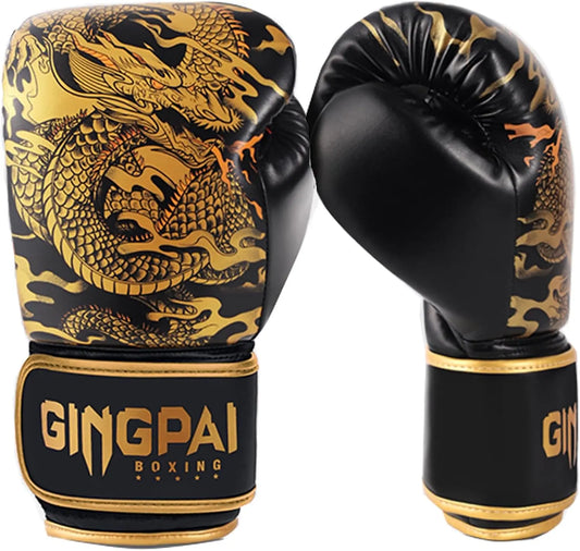 1pair Boxing Gloves Training Gloves for Men and Women (Black Golden, 12oz) The Champ Gear