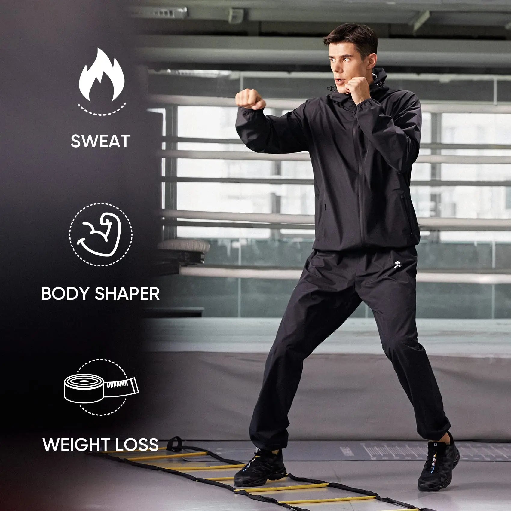 HOTSUIT Sauna Suit for Men Weight Loss Sweat Suit Boxing Exercise Sweat Sauna Jacket Pants - The Champ Gear