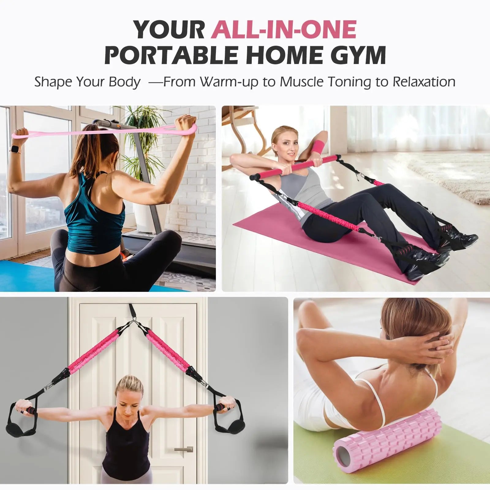 Upgraded Pilates Bar Kit with Resistance Bands Natural Latex for Women & Men, Heavy-Duty Stainless Steel Multifunctional Yoga Pilates Stick for Home Gym Exercise Fitness Equipment Full-Body Workouts The Champ Gear