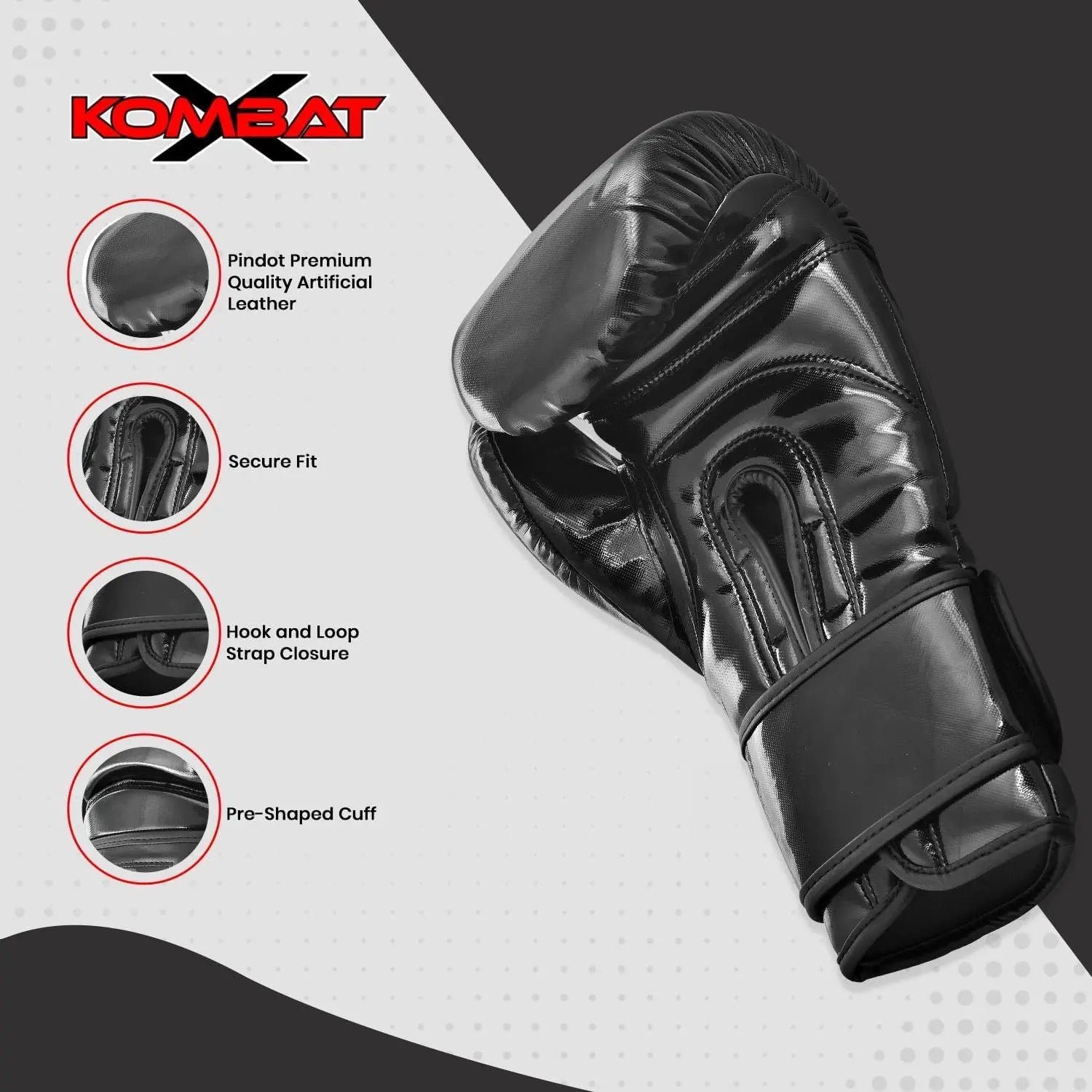 KombatX Boxing Gloves for Men and Women Suitable for Boxing Kickboxing Mixed Martial Arts Muay Thai MMA Heavy Bag Training (Black, 12oz,14oz,16oz) The Champ Gear