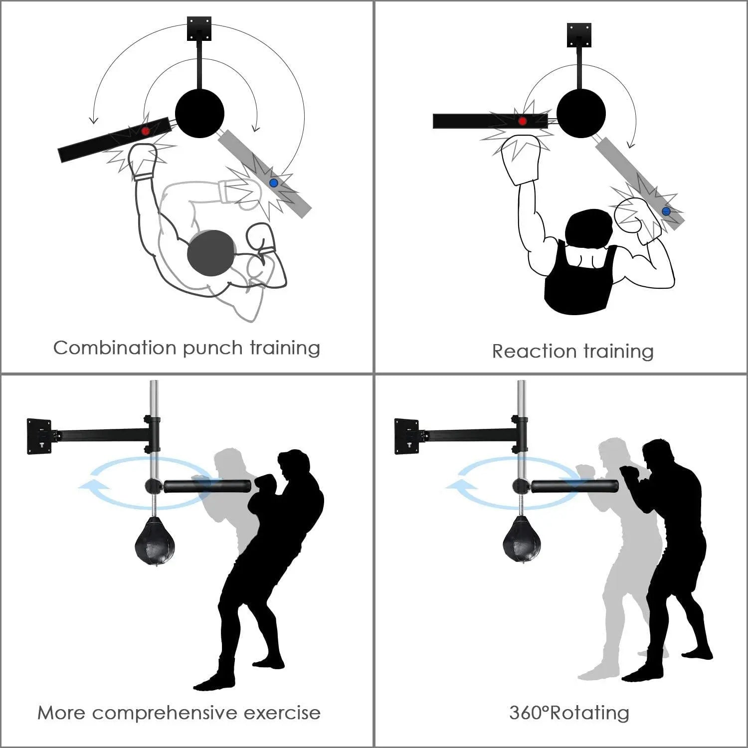 Innolife Wall Mount MMA Boxing Bar, Boxing Speed Trainer, Punching Spinning Bar Boxing Equipment for Home Gym The Champ Gear