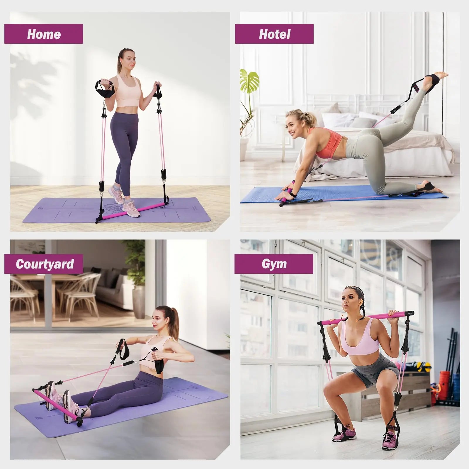 Upgraded Pilates Bar Kit with Resistance Bands Natural Latex for Women & Men, Heavy-Duty Stainless Steel Multifunctional Yoga Pilates Stick for Home Gym Exercise Fitness Equipment Full-Body Workouts The Champ Gear