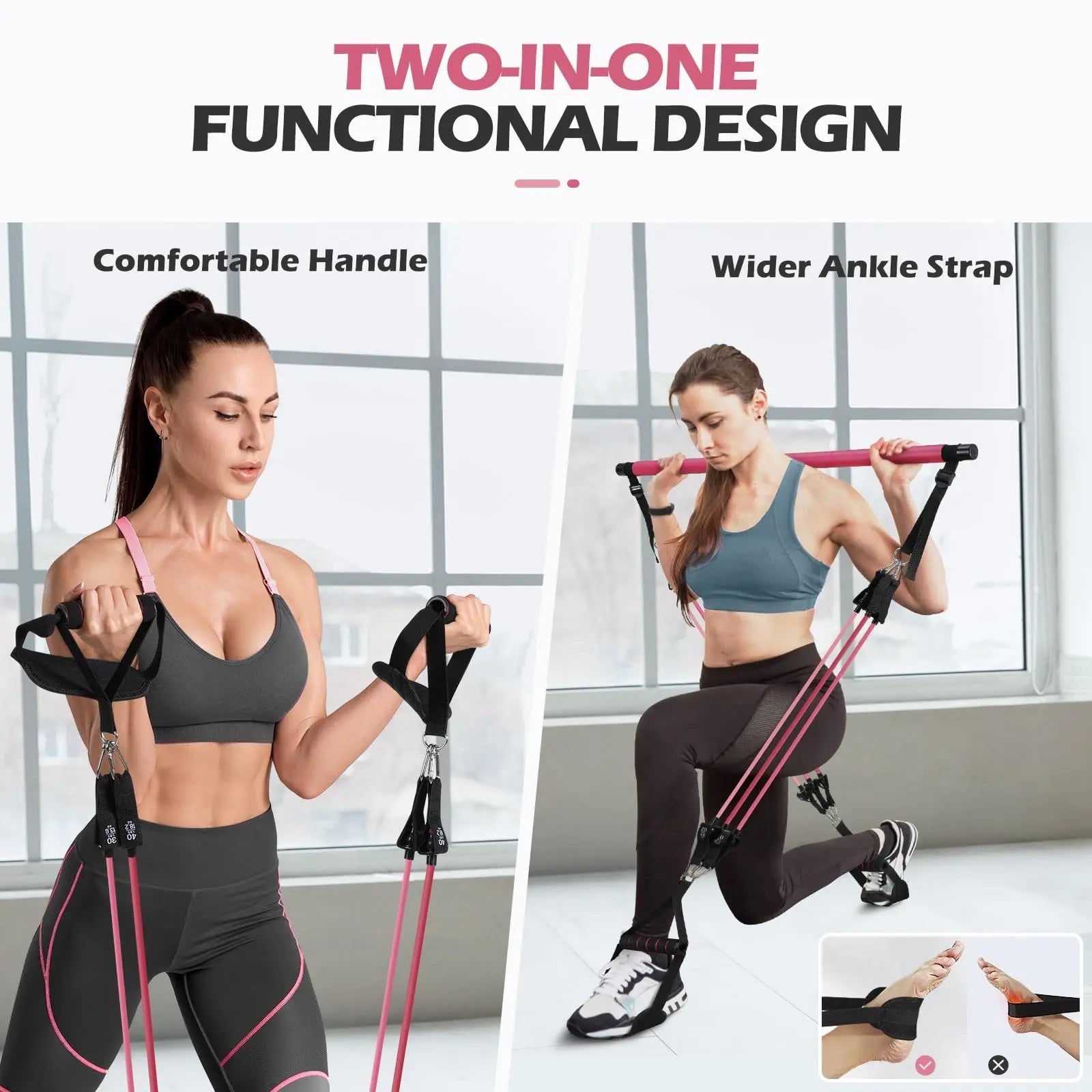 Upgraded Pilates Bar Kit with Resistance Bands Natural Latex for Women & Men, Heavy-Duty Stainless Steel Multifunctional Yoga Pilates Stick for Home Gym Exercise Fitness Equipment Full-Body Workouts The Champ Gear